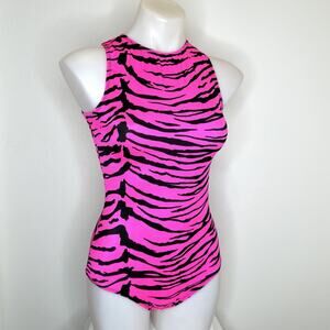 Vintage Alpha Factor Leotard Womens Large Bright Pink Tiger Animal Print